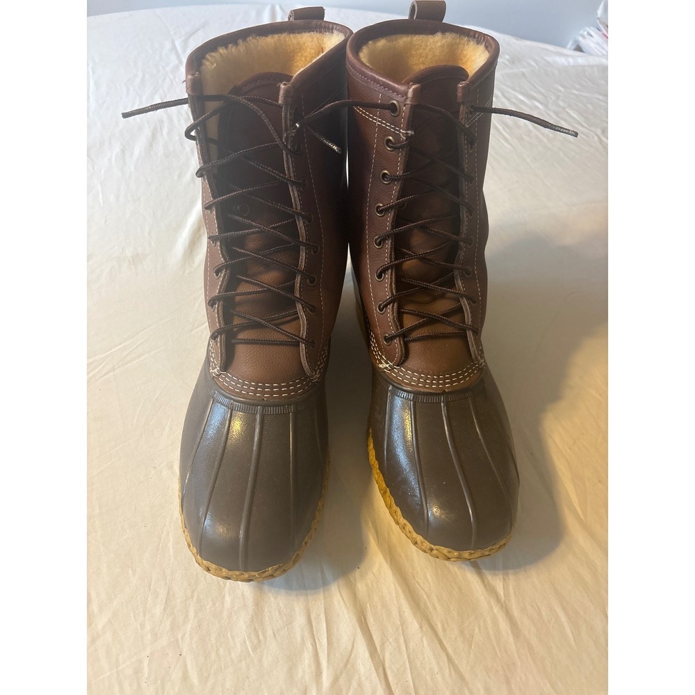 L.L. Bean Shearling Lined Duck Boots Mens 12 Brown Excellent 10" Bean Boots
